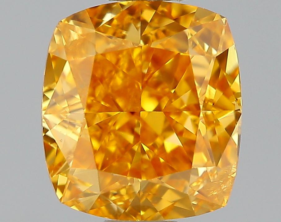 GIA 0.71 Fancy Vivid Yellow Orange-I1 Cushion Diamond