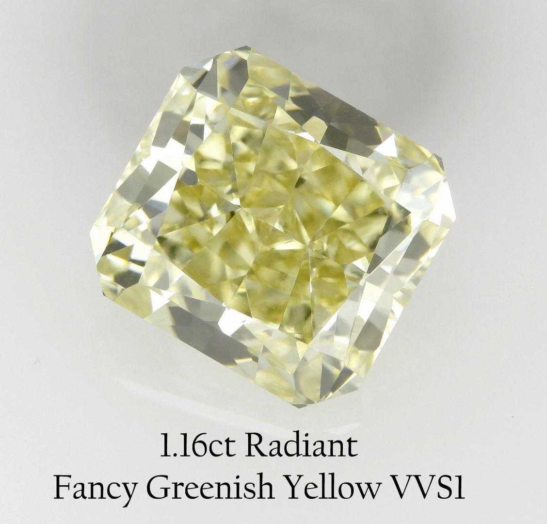 GIA 1.16 Fancy Greenish Yellow-VVS1 Radiant Diamond