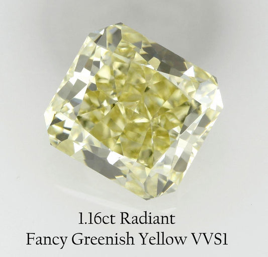 GIA 1.16 Fancy Greenish Yellow-VVS1 Radiant Diamond