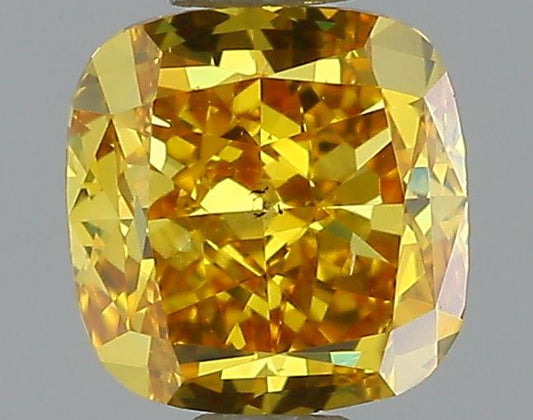 GIA 0.55 Fancy Intense Orange Yellow-SI2 Cushion Diamond